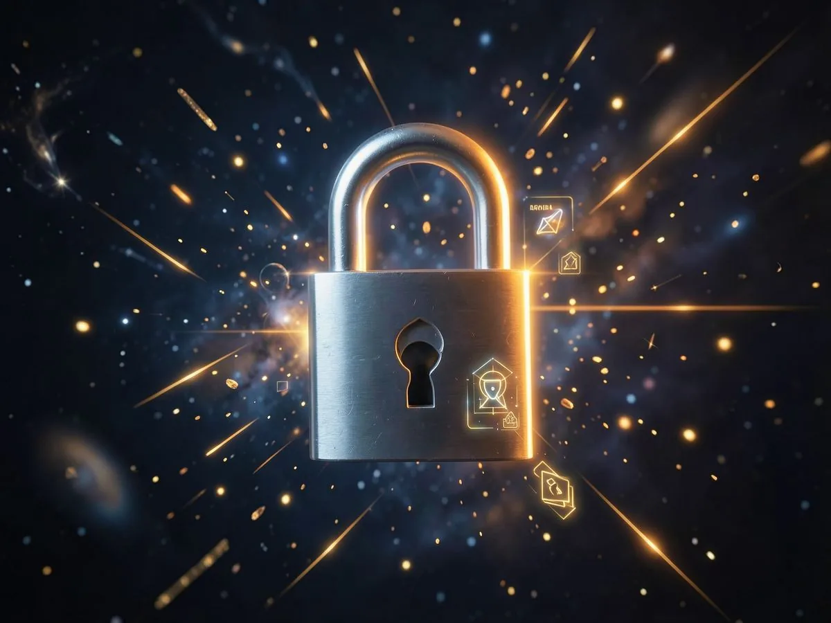 Digital security concept with lock and data protection
